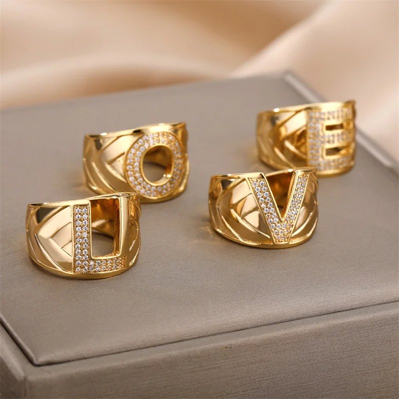 

Fashion Gold Color Electrogilding 26 English Letter Opening Adjustable Ring For Men And Women Jewelry Gifts