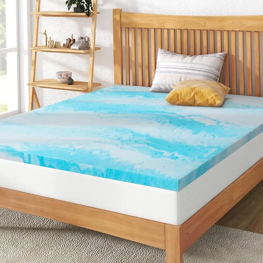 

IULULU Mattress Topper, 2 Inch Gel Memory Foam Mattress Topper, Queen, Blue