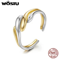 WOSTU Original 925 Sterling Silver Couples Wedding Ring For Women 18K Gold 2 in 1 Opening Rings Stackable Jewelry Party Gift