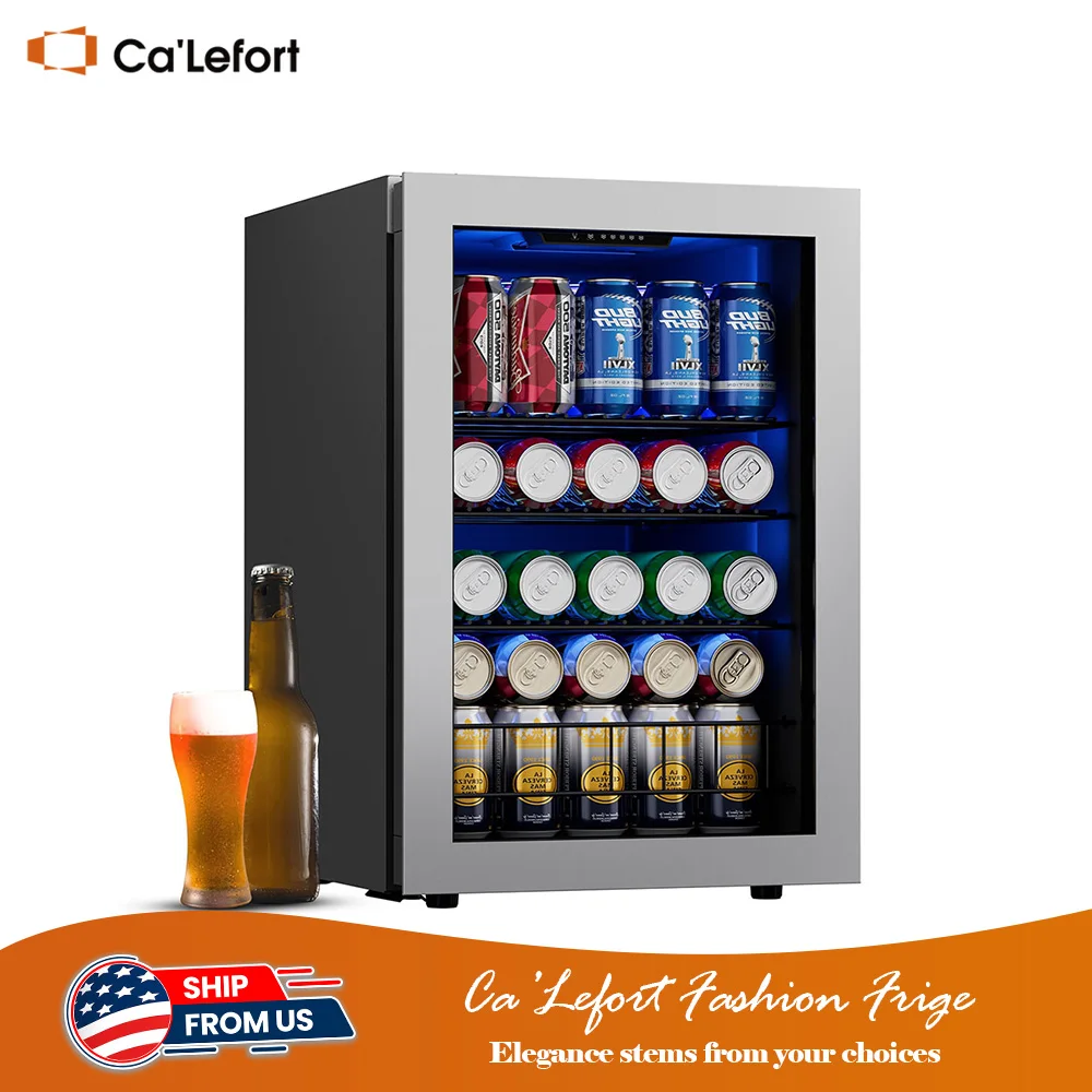Ca&rsquo;Lefort 80 Can Freestanding Beverage Refrigerator Glass Door Mini Fridge & Cooler for Beer and Soda Ideal for Home or Kitchen