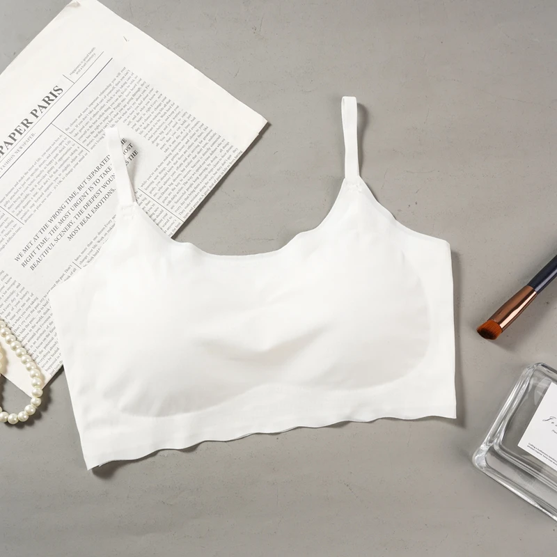 2PCS Solid Seamless Bra Women's Push Up Padded Bras Ice Silk Sleep Top Soft Comfort Vest Underwear Lingerie Ladied Thin Bralette