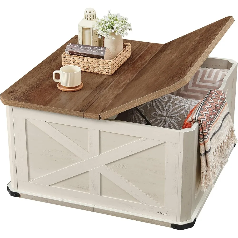 Farmhouse Coffee Table with Storage, Square Coffee Table for Living Room, Center Table with Flip-Top Lids 2