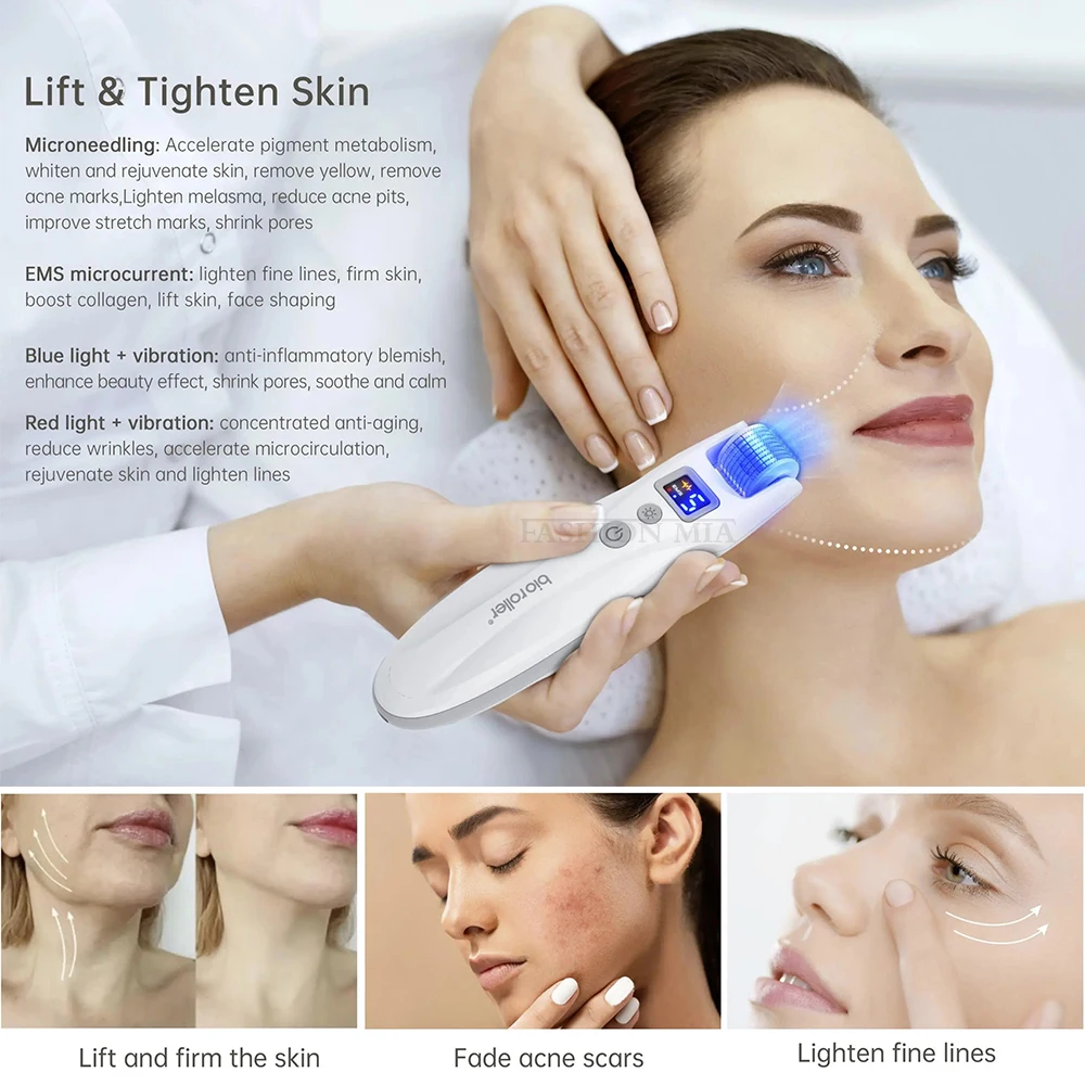Electric Wireless EMS Titanium Derma Roller Microneedling Bio roller G5 Micro Current Vibration Device for Hair Face Skin Care
