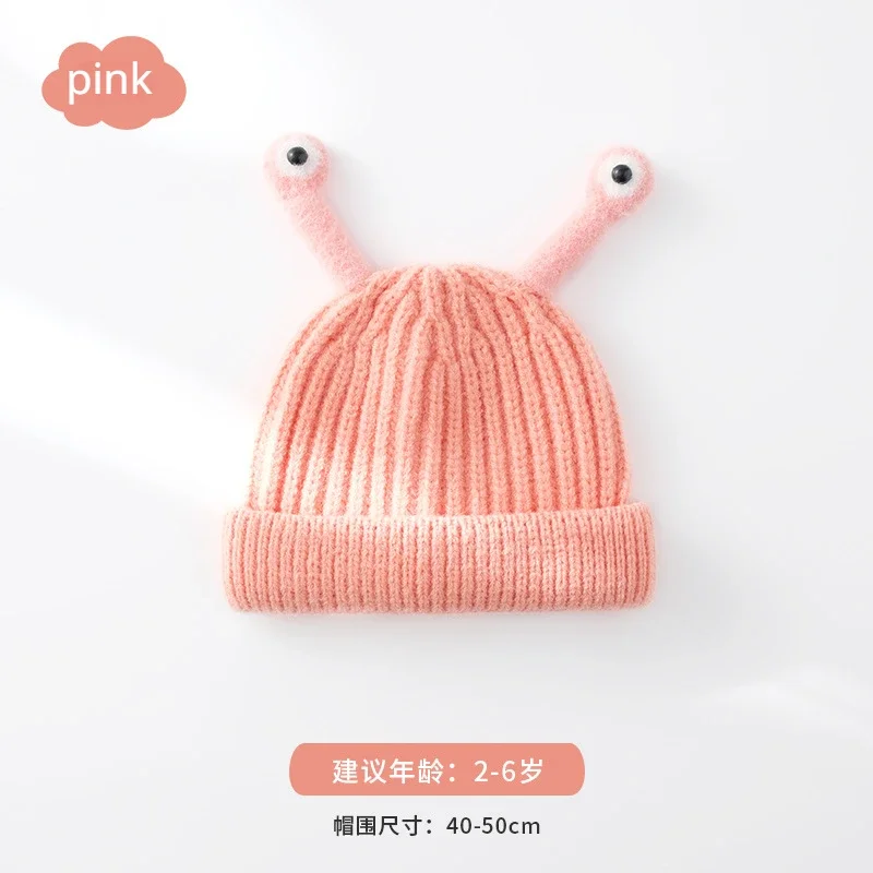 Kids Korean Autumn Winter Wool Thermal Knitted Hat New Cartoon Antennae with Eyes Keeping Warm Baby Hat Children Beanies Caps