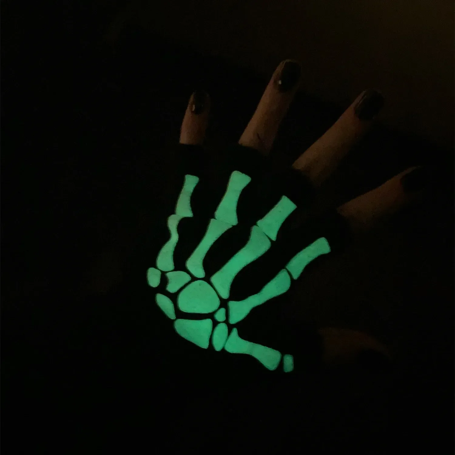 5-11T Kids Halloween Skeleton Skull Half Finger Luminous Punk Gloves Winter Skull Fingerless Black Mitten 1pair
