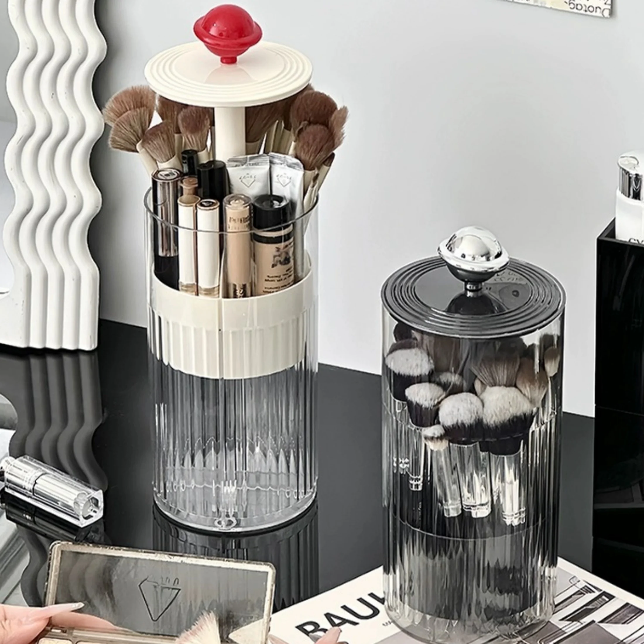 Automatic Lifting Makeup Brushes Holder Dustproof Makeup Brush Holder Desktop Makeup Tools Lipstick Eyebrow Pen Holder Container 2