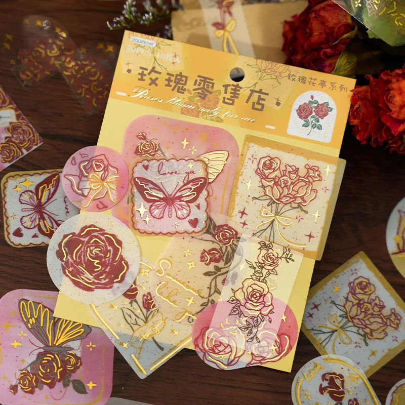

40 pcs/pack PET Sticker pack Rose Pavilion Series Bronzing plant floral Decorative stickers DIY Journal Scrapbooking material