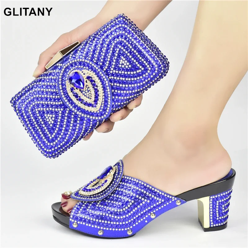 

Latest Nigerian Women Shoes and Bag Set Decorated with Rhinestone African Women Party Pumps Designer Shoes Women Luxury 2023