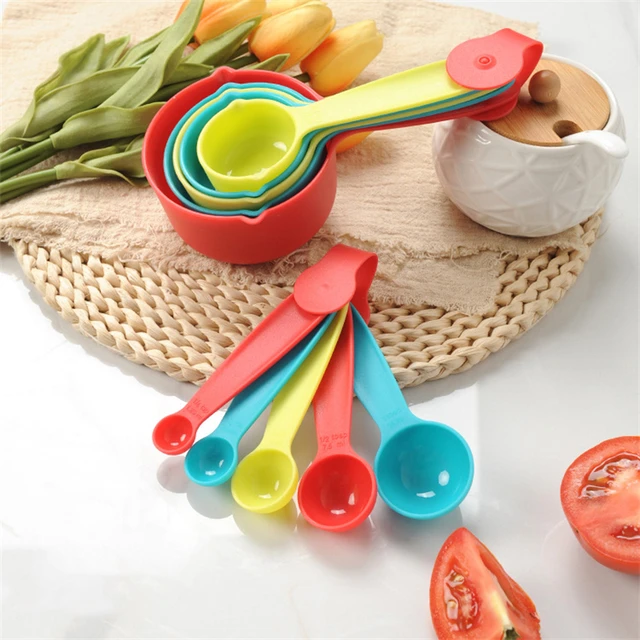 10Pcs/Set Plastic Measuring Spoon Black Color Measuring Cups And Condiment  Scoop Silicone Handle Kitchen Measuring Tool - AliExpress