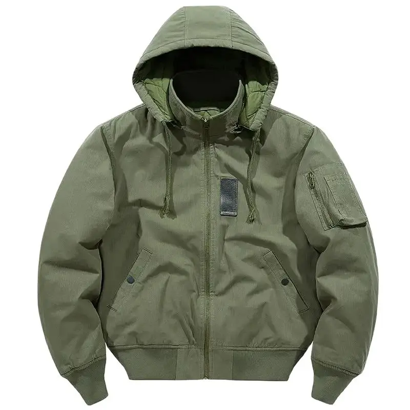 

Mens MA1 Tactical Bomber Jacket Multiple Pockets Removable Hooded Military Jackets Loose Thicken Warm Cargo Coat Winter Autumn
