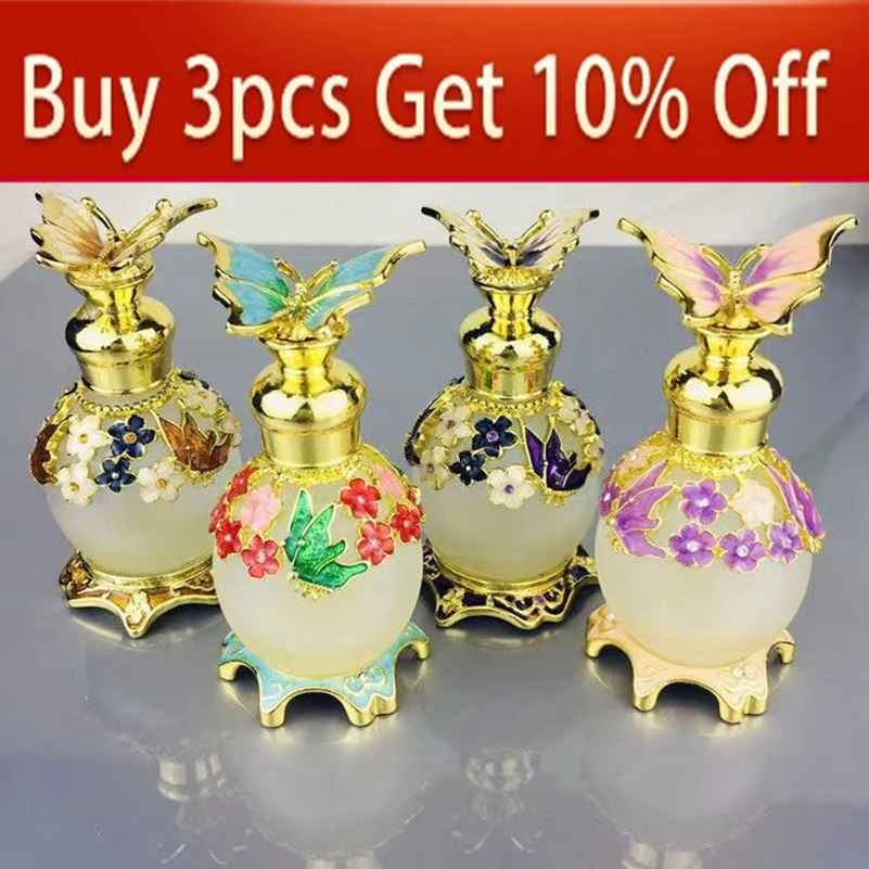 4 Color Gold Butterfly Perfume Bottle Retro Glass Empty Refillable Essential Oil Container Home Wedding Decor Lady's Gift enlee bi color bike water bottle cage anti scratch shockproof mountain bicycle cup holder bottle holder rack yellow