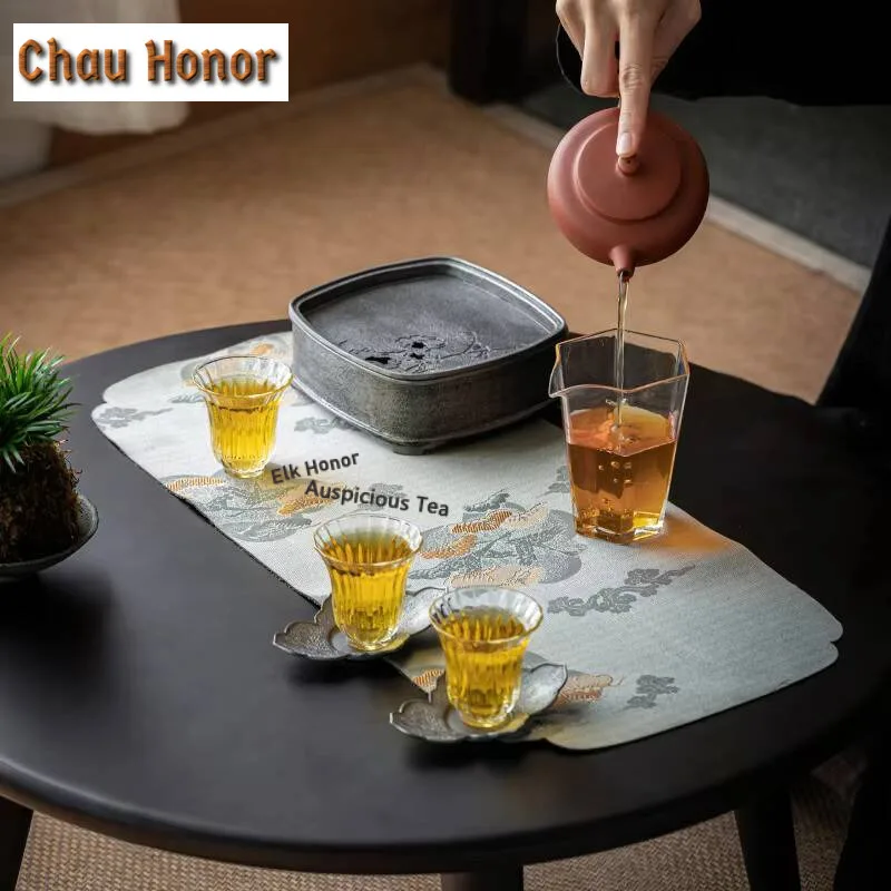 Brocade Cloud Pine Tea Making Mat Chinese Tea Flag Tea Tablecloth Small Towel Household Waterproof Fiber Tea Mat Tea Ceremony
