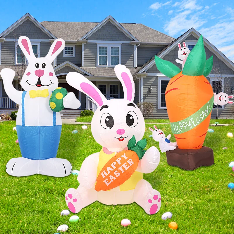 

OurWarmEaster Decoration 2023 Rabbits Eggs Bunny Outdoor Inflatables Decorations With Lights For Garden Lawn Home Holiday Party
