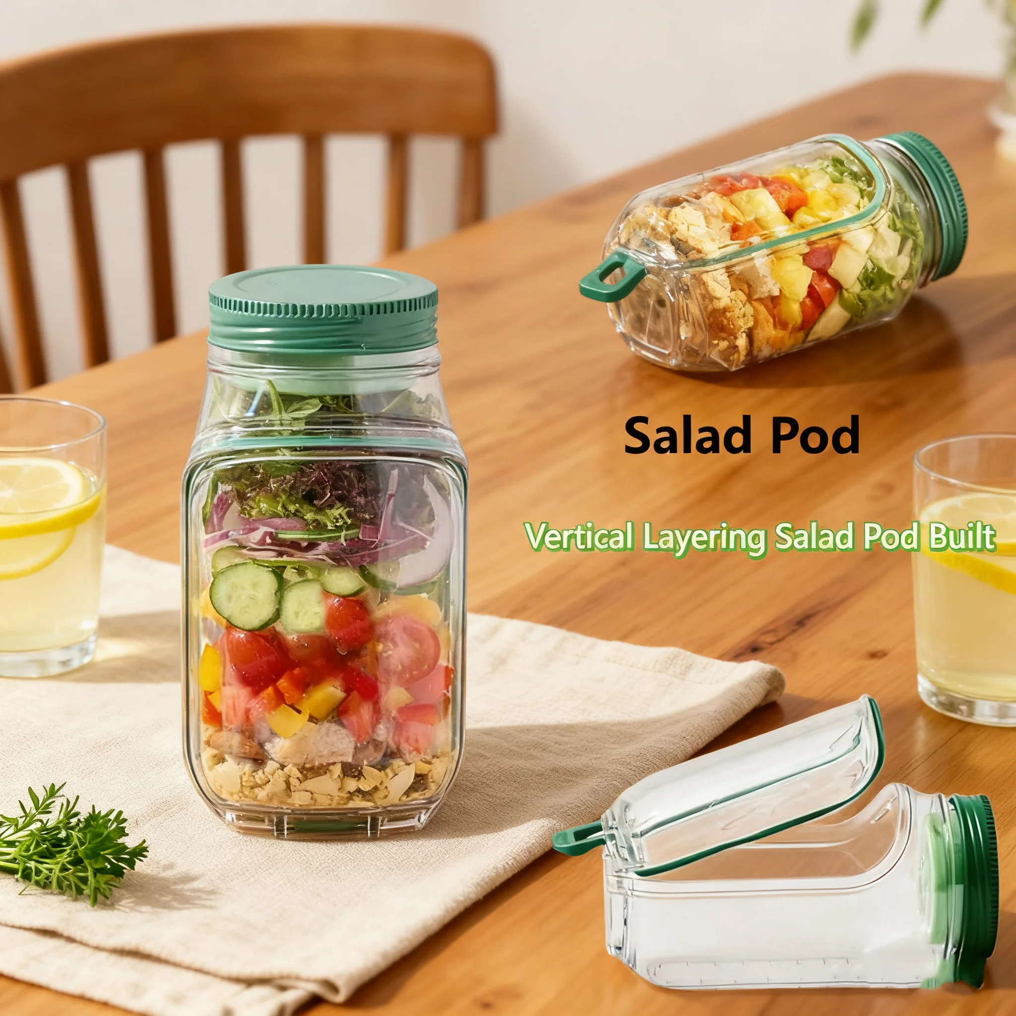 Leakproof Salad Box Plastic Salad Container with Side-opening Cover Salad Mixing Bowl BPA-Free for Baking Preparing Storage
