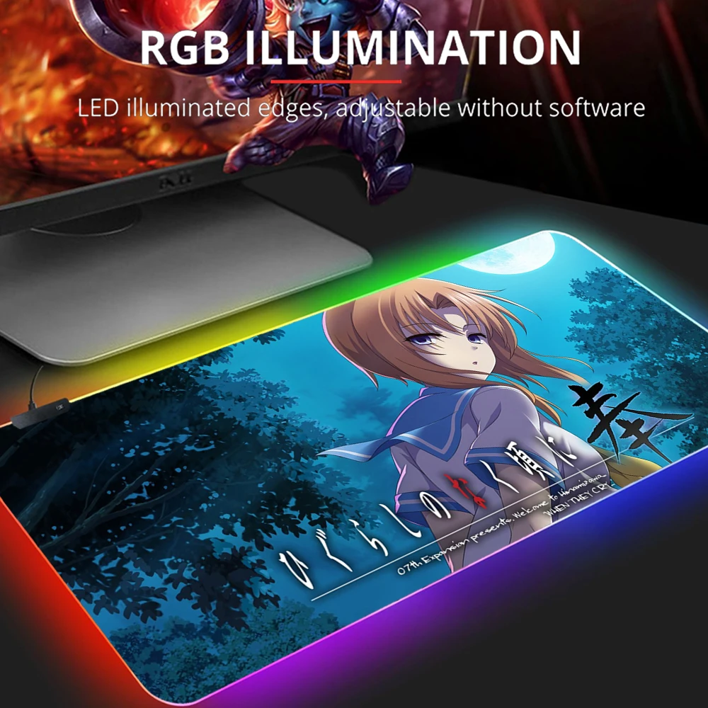 

higurashi no naku koro ni Mouse Pad Xxl Cute Gaming Accessories Play Mat Backlight Slipmat Rgb Mousepad Pink Led Gamer Girl