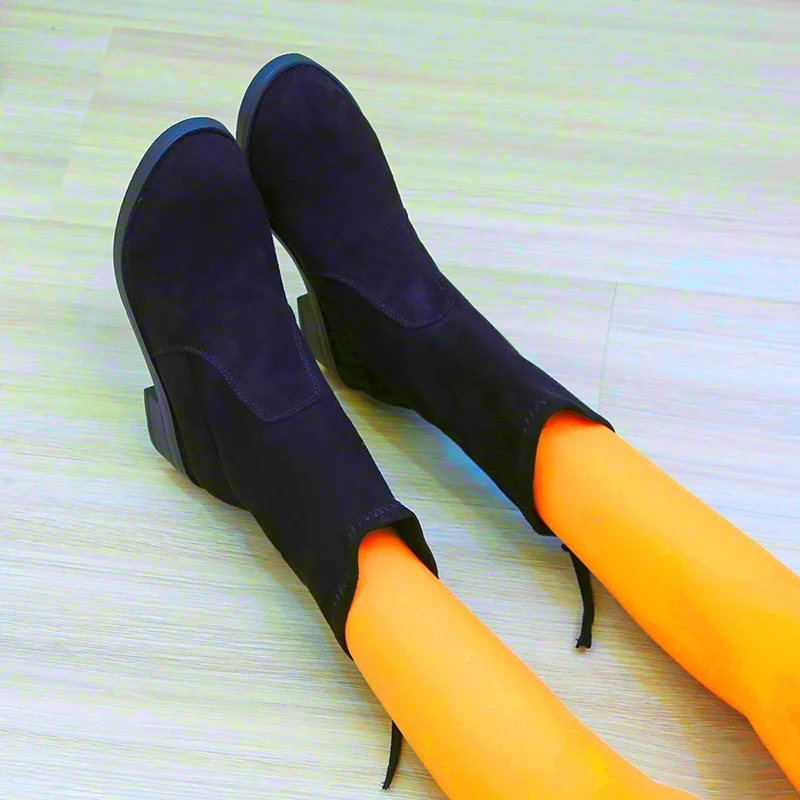 New Shoes for Women Fashion Zipper Women's Boots Winter Round Toe Solid Flock Casual Short Barrel Low-heeled Roman Shoes Women