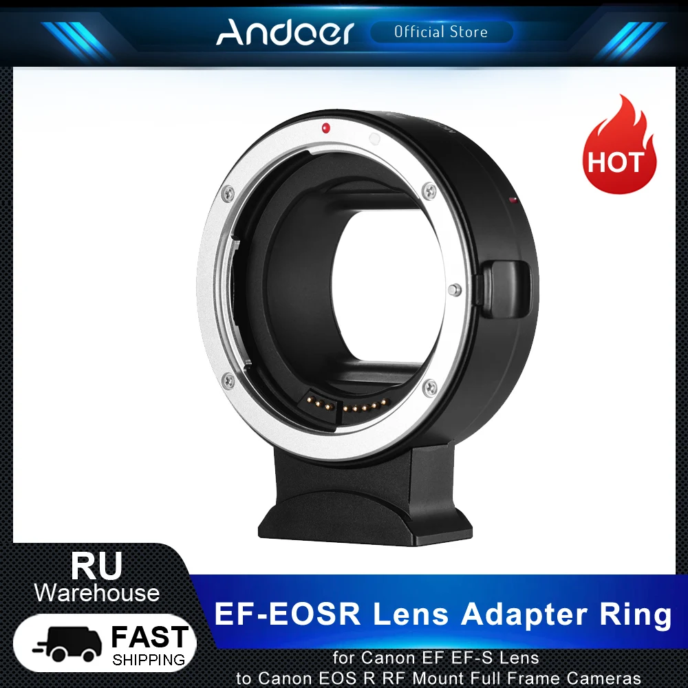 Lens Adapter Andoer EF-EOSR Ring Auto Focus For Canon EF EF-S Lens to Canon EOS R RF Mount Full Frame Camera