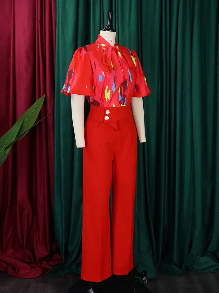 Wmstar Women Two Piece Set Spring Lady Leisure Standing Neck Long Sleeved Shirt Top Wide Leg Pants Two Piece Suit Female Outfits