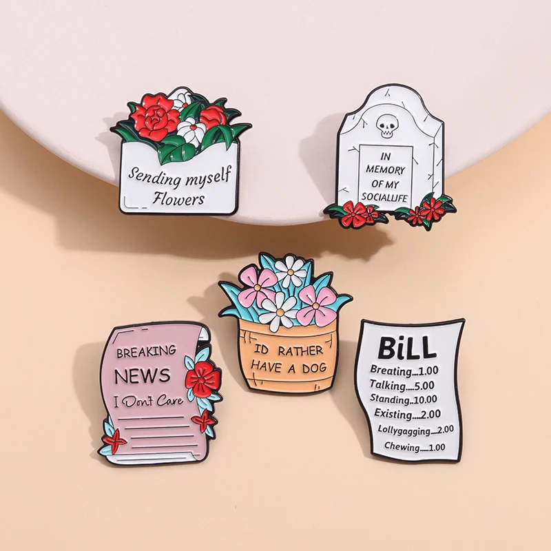 

Flowers Newspaper Envelope Enamel Pin Breaking News Bills Brooches Lapels Hat Cartoon Metal Accessories Jewelry Wholesale