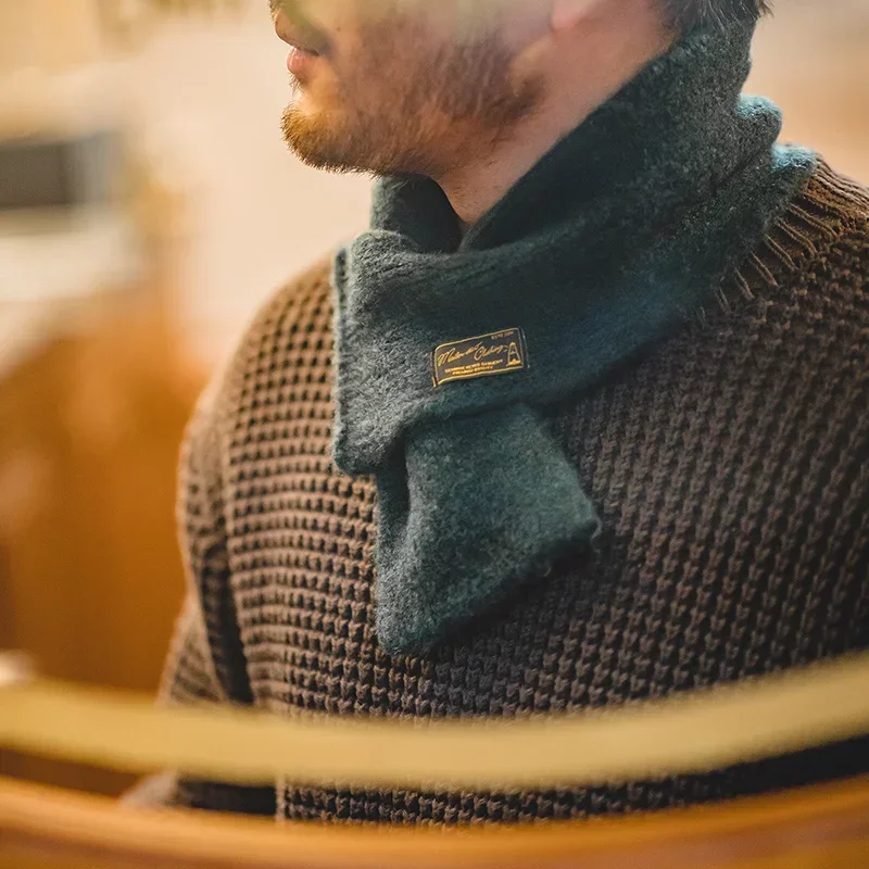 Maden Vintage Solid Color Mohair Scarf Winter Knitted Scarves Men & Women Warm Windproof Fashion Small Size Collar Scarf
