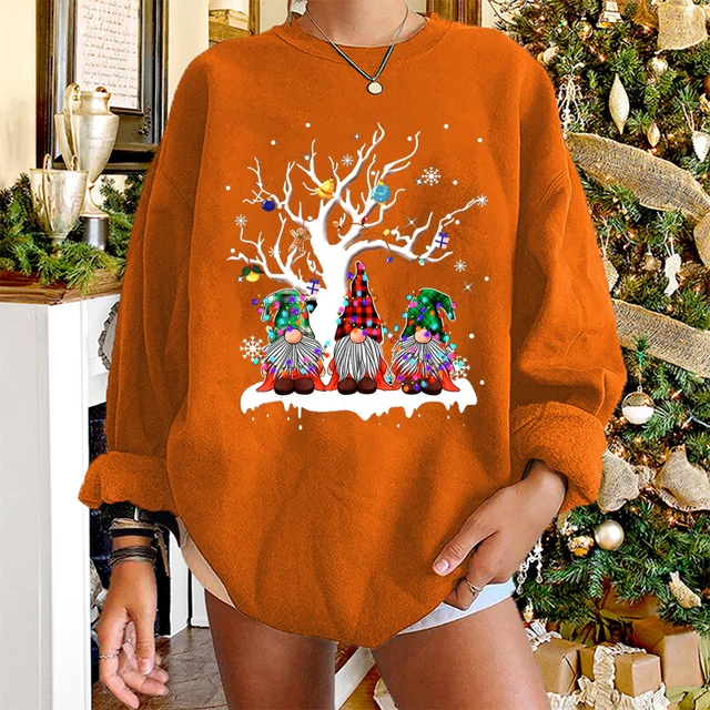 Women Long Sleeve Hoodies Sweatshirt Pullover Christmas Tops Sudaderas  Cartoon Santa Gnome Print Funny Christmas Sweatshirts - AliExpress