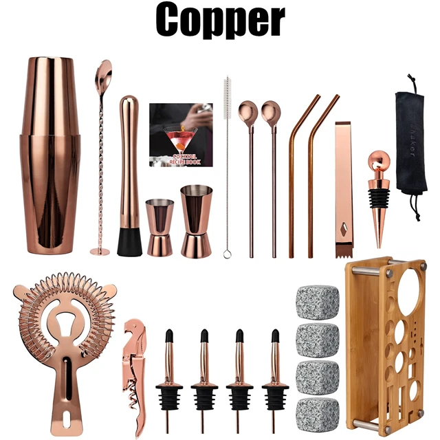 Wooden Stand Bar Cocktail Shaker Set Barware Tools Shaker Sets with Wooden Rack Bars Set Tools image 19