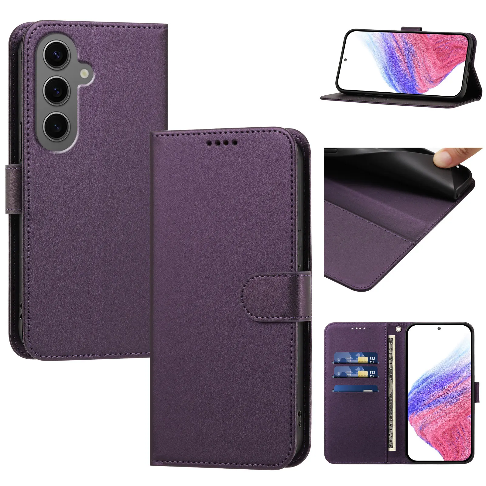 Luxury Leather Wallet Phone Case with Shockproof Bumper and Card Slots