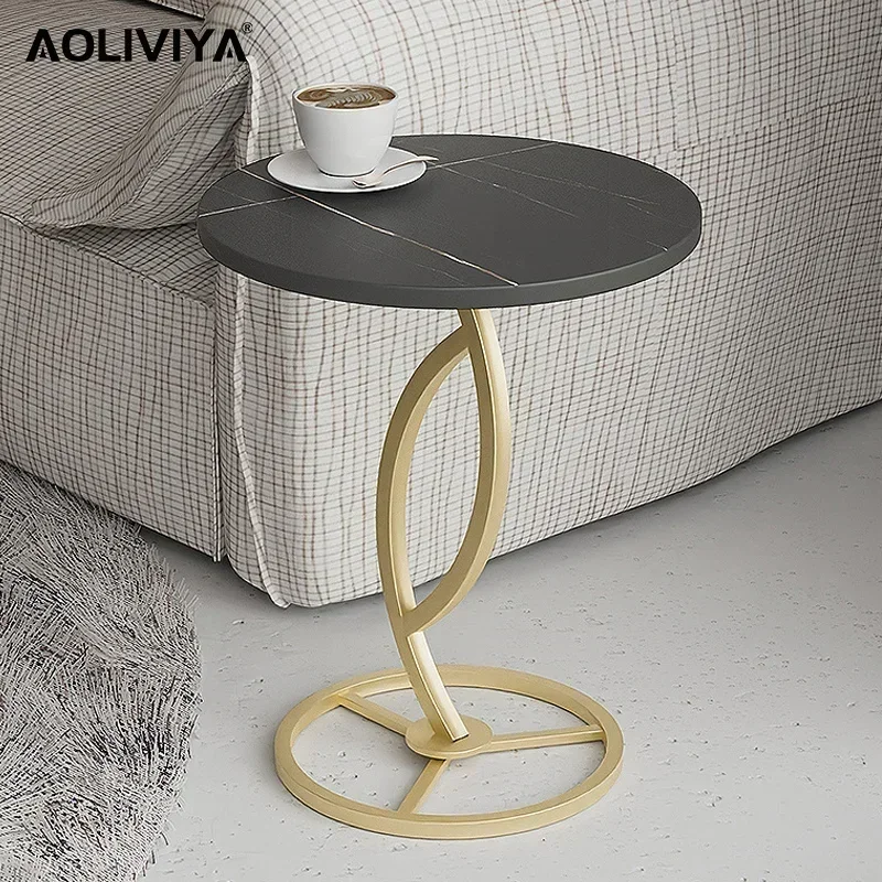 

SH AOLIVIYA Simple Sofa Side Slate Coffee Table Living Room Nordic Minimalist Round Small Side Table Bedside Tea Table