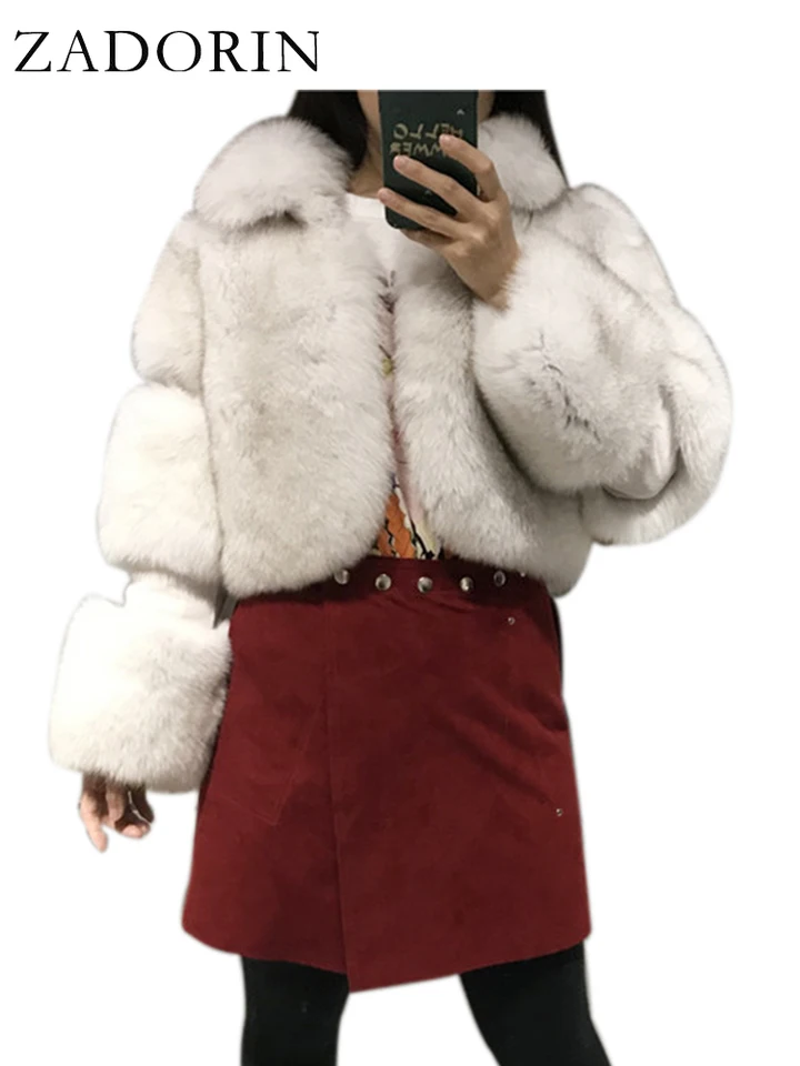 ZADORIN Winter Cropped Jacket Women Turn Down Collar Furry Faux