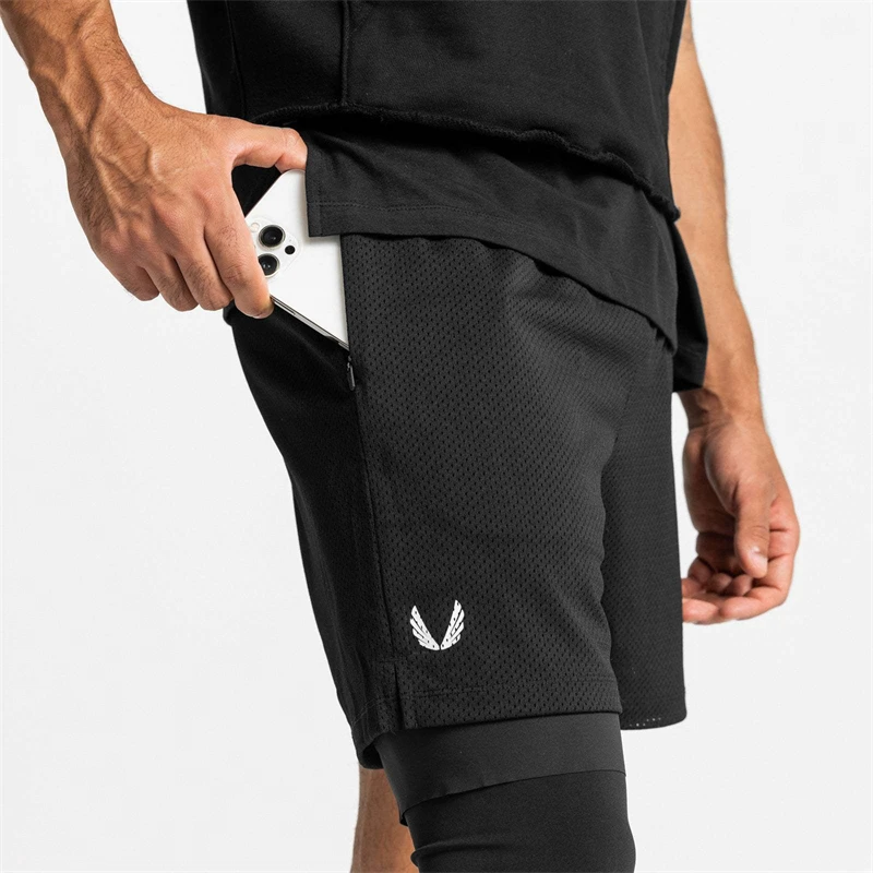 Jogger Summer Fashion Men's Shorts Double Layer 2-in-1 Inner Tight Outer Loose Multi functional Fashion Sports Pants