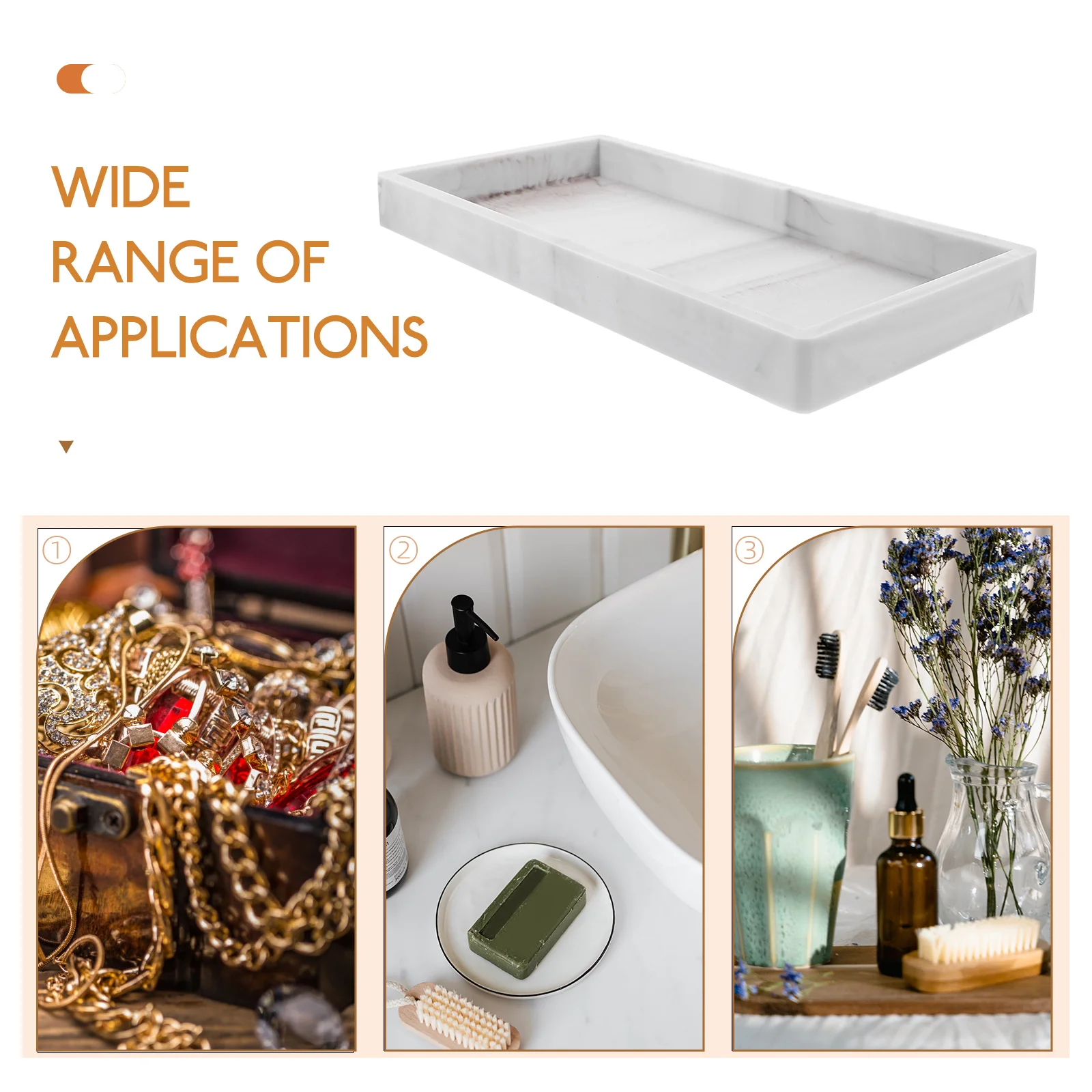 White Marble Silicone Bathroom Storage Tray Vanity Counter Decorative Kitchen Sink Soap Bottle ganizer Trays For Garden Storage 5