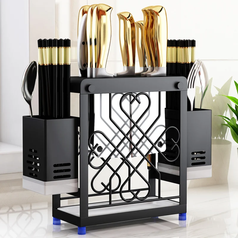 Kitchen Knife Holder Stainless Steel Chef Knife Rack With Cutlery Box Meat Cleaver Slicing Knife Stand Wall Mount Multipurpose