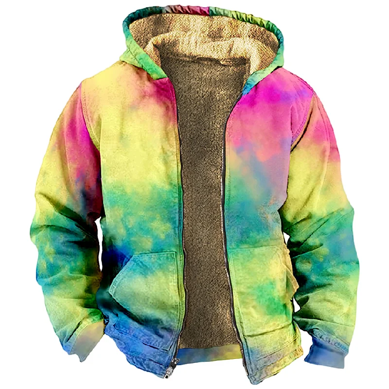 New Colorful Gradient Cotton Coat Hooded Sweater Casual Print Long Sleeve Zipper Sweater Thick Cotton Coat Winter Style