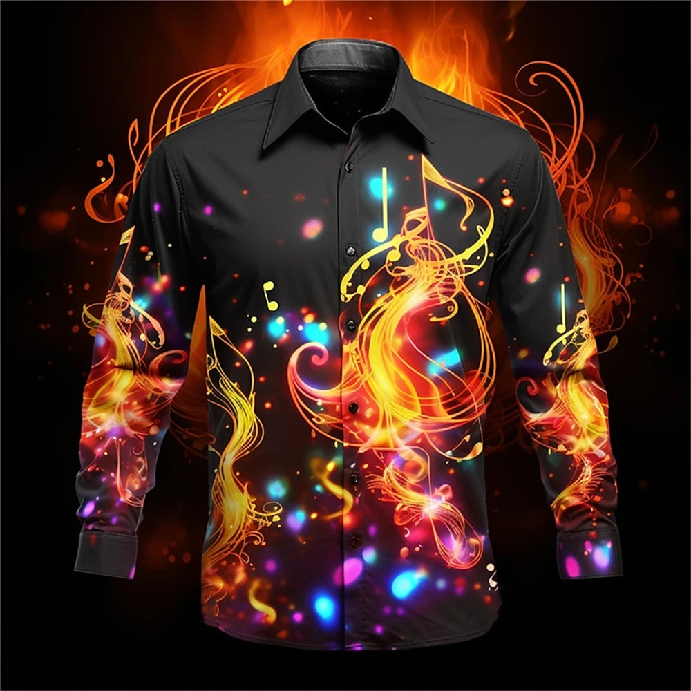 

Fashion Men's Shirt Colorful Note Print Long Sleeve Shirts For Men Autumn Business Casual Shirt Loose Oversized High Quality Top
