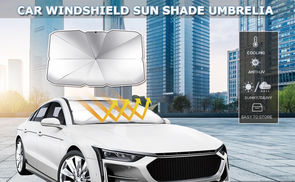Auto-Sonnenschutz, Sonnenschutz für die Windschutzscheibe, Auto-Innenraum-Sommersonnenschutz, einziehbares multifunktionales Sonnenschutz-Zubehör – Detail 1
