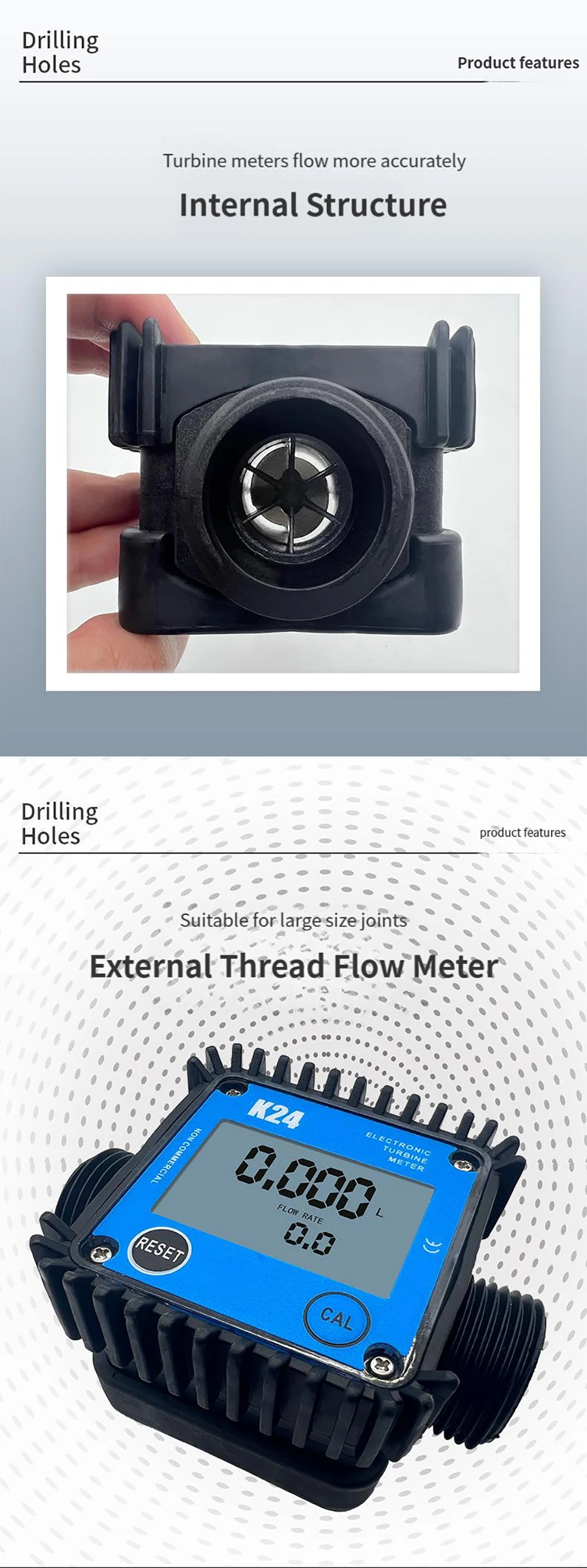 1inch K24 Electronic Turbine Flow Meter DN25 Plastic External Thread High Precis