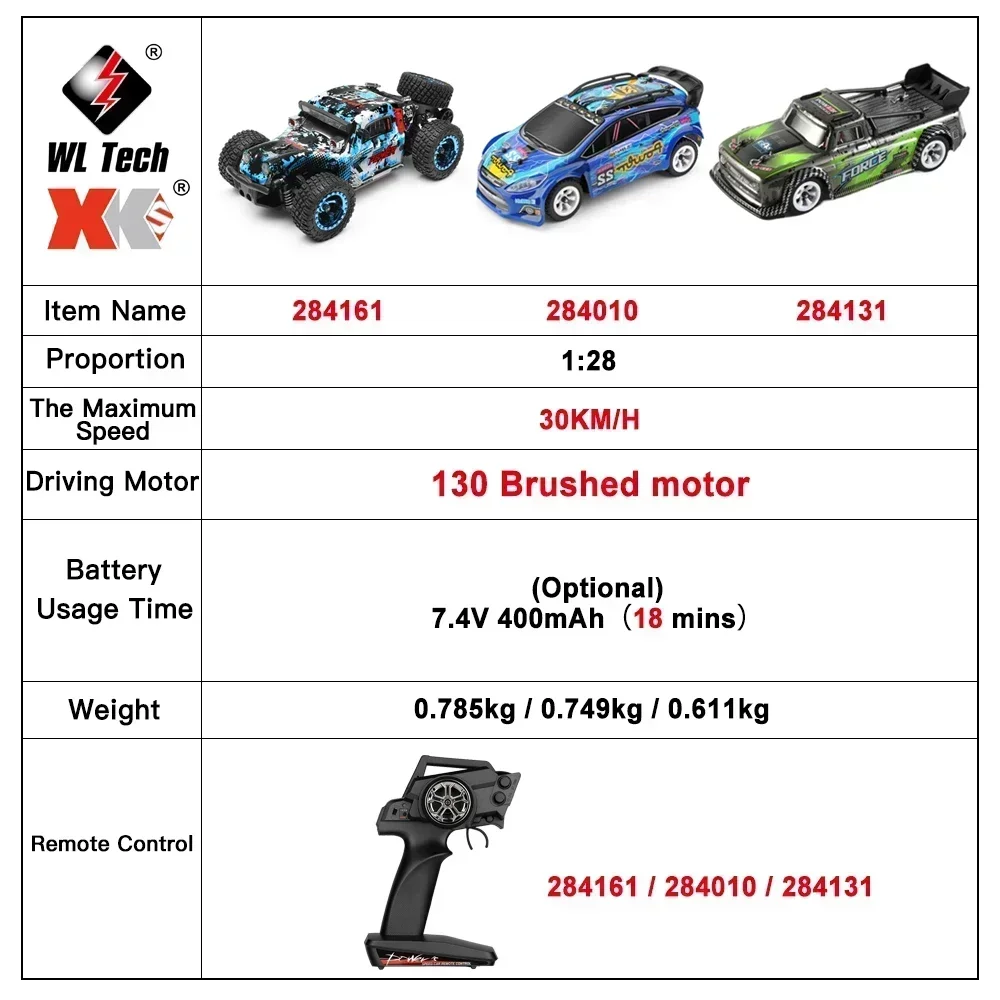 WLtoys 1:28 284131 284161 2.4G 레이싱 미니 RC카, 30 km/h 4WD 전기 고속 리모컨 드리프트 장난감, 어린이 선물