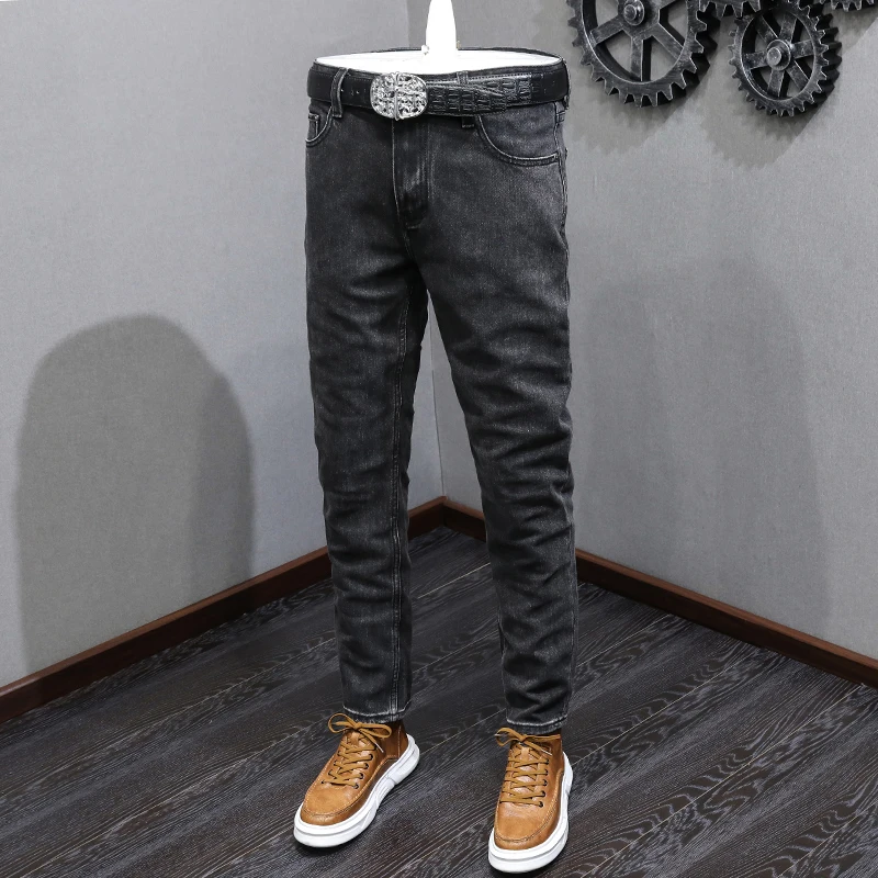 Vintage Fashion Men Jeans High Quality Retro Black Gray Slim Fit Elastic Jeans Men Stretch Trousers Designer Denim Pants Hombre