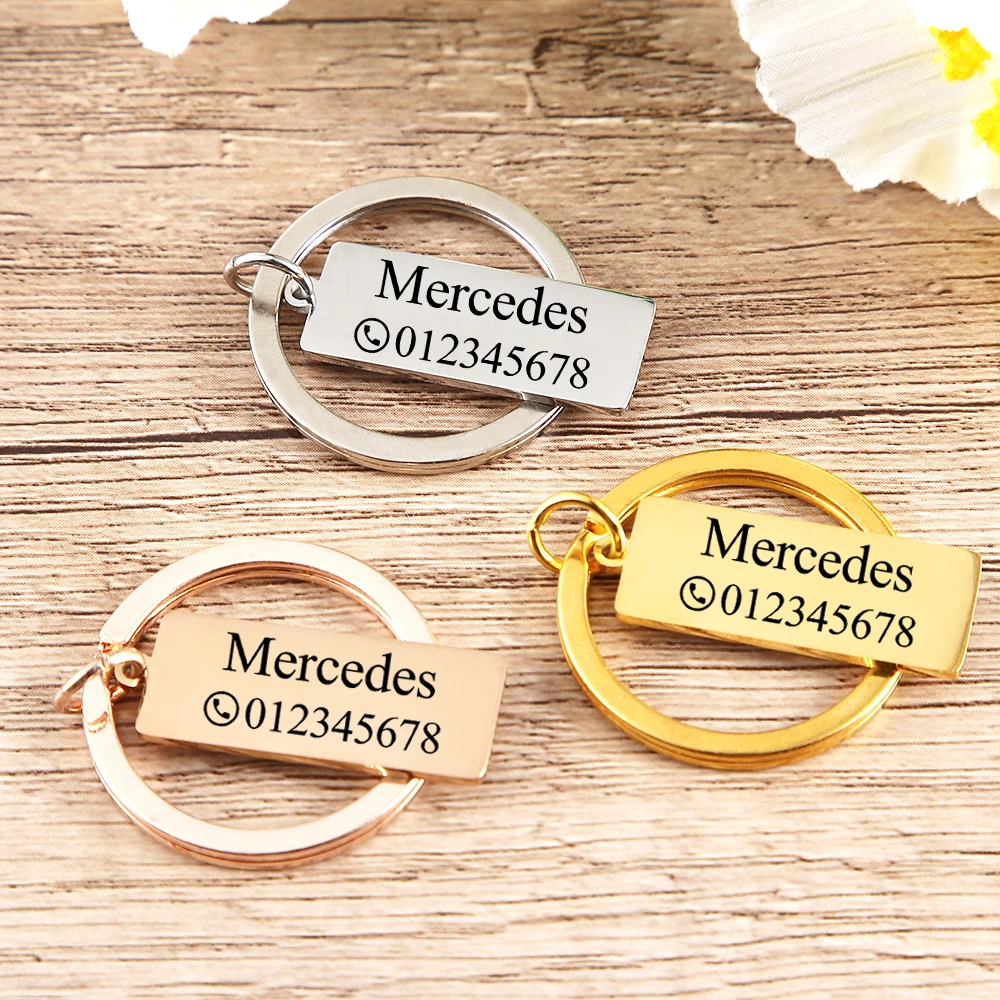 Custom Engraved Keychain For Name Telephone Number Stainless Steel Personalized Gift Customized Anti-lost Keyring Key Chain Ring custom engraved keychain stainless steel personalized gift customized phone number anti lost keyring key chain ring