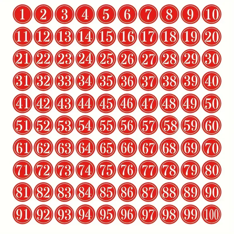 100 Continuous Number Stickers 1-100 Round Red Color Labels 3.15inch Self-Adhesive Vinyl Number Stickers for Office Storage