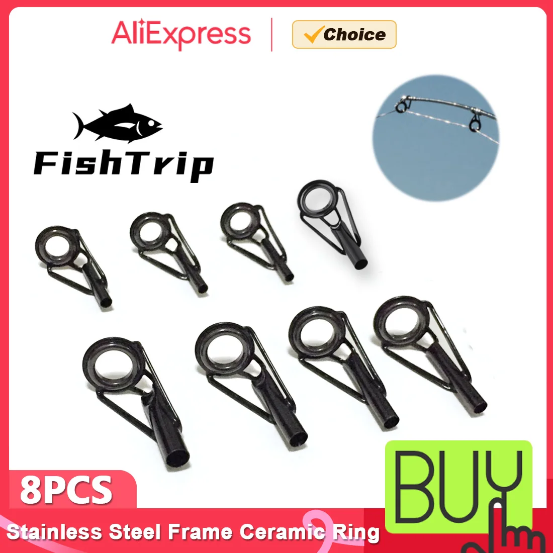 FishTrip 8pcs Fishing Top Rod Guide Stainless Steel Ceramic Ring DIY Fishing Pole Tip Repair Rod Tip Accessories Fishing Tackle