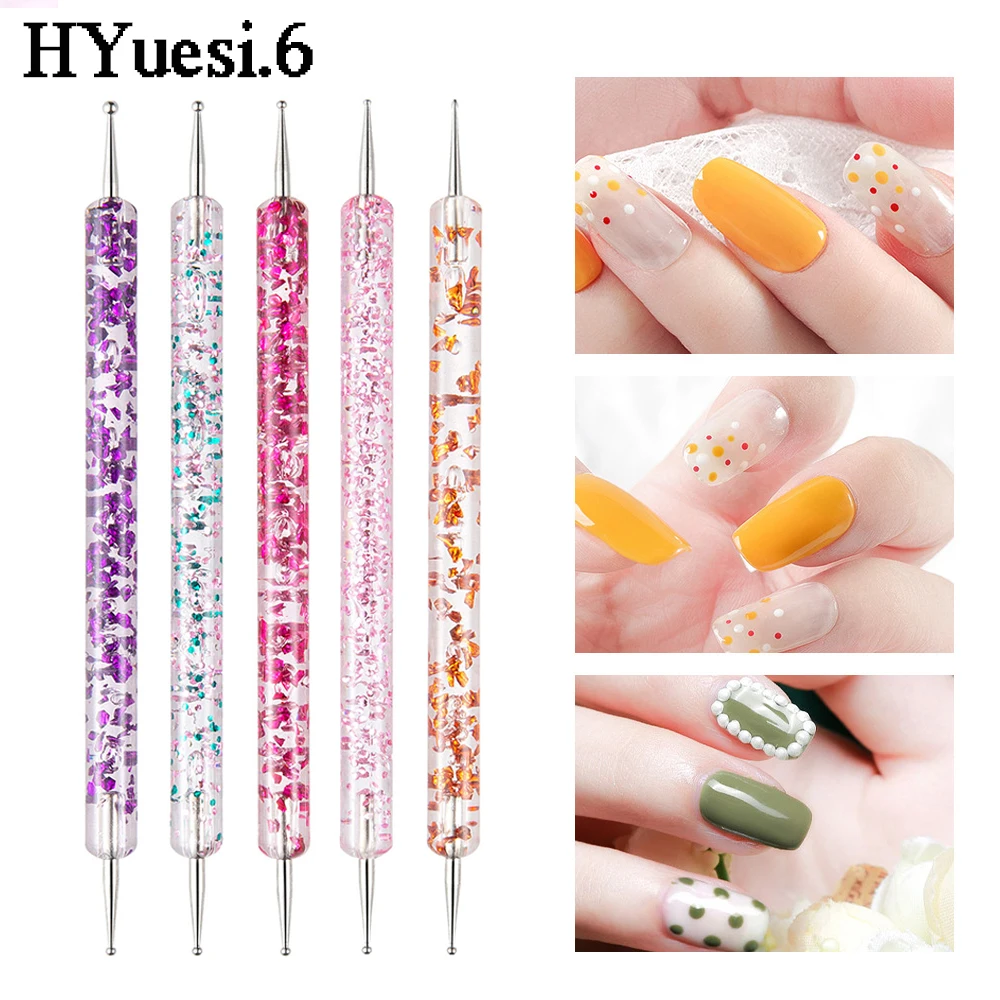 5pcsSetDualEndedNailArtDottingPenWithRhinestonesHandle3DUV