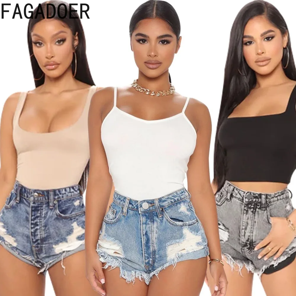 FAGADOER Fashion Streetwear Women High Waisted Button Pocket Slim Denim Shorts Summer New Female Hole Washed Cowboy Bottoms 2024