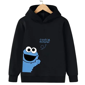 Sesame Street Cookie Monster Print Children's Hoodie Autumn and Winter Warm Casual Pullover Suitable for Boys and Girls 1