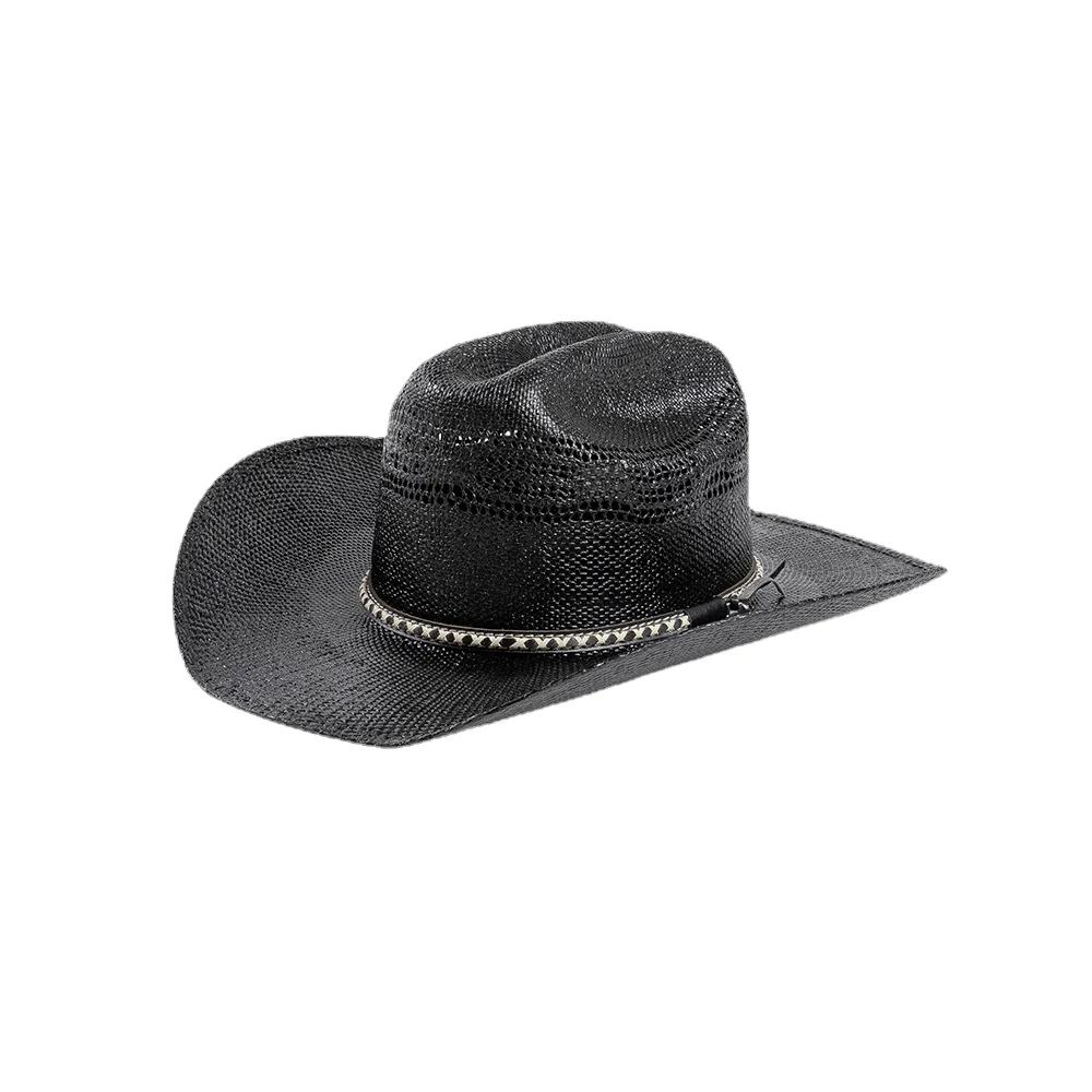 Hot European And American Cowboy Style Belt Woven Papyrus Hollow Straw Hat Outdoor shade Jazz