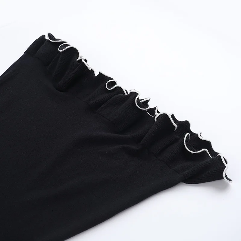 JULISSA MO Knitted Sexy Round Neck Ruffles Dress Women Black Long Sleeve Evening Dress Female Autumn Slim Elegant Party Clubwear