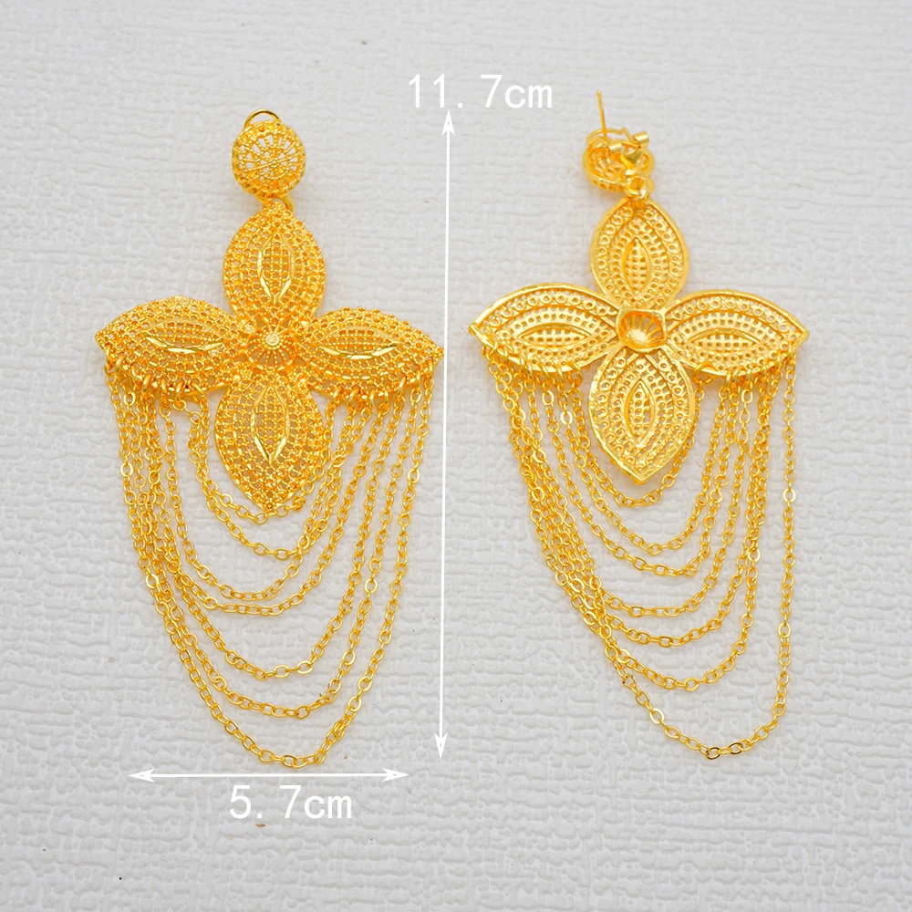 Bohemia Long Tassels Earrings African Dubai Gold Color Drop Earrings For Women Pendant Stud Earrings Wedding Jewellery Gifts