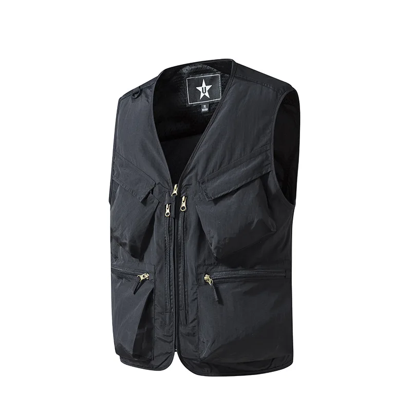 여름 얇은 조끼 남성용 야외 다용도 포켓 하이킹 작업복 사진 촬영 낚시 전술 조끼 방수 메쉬 민소매