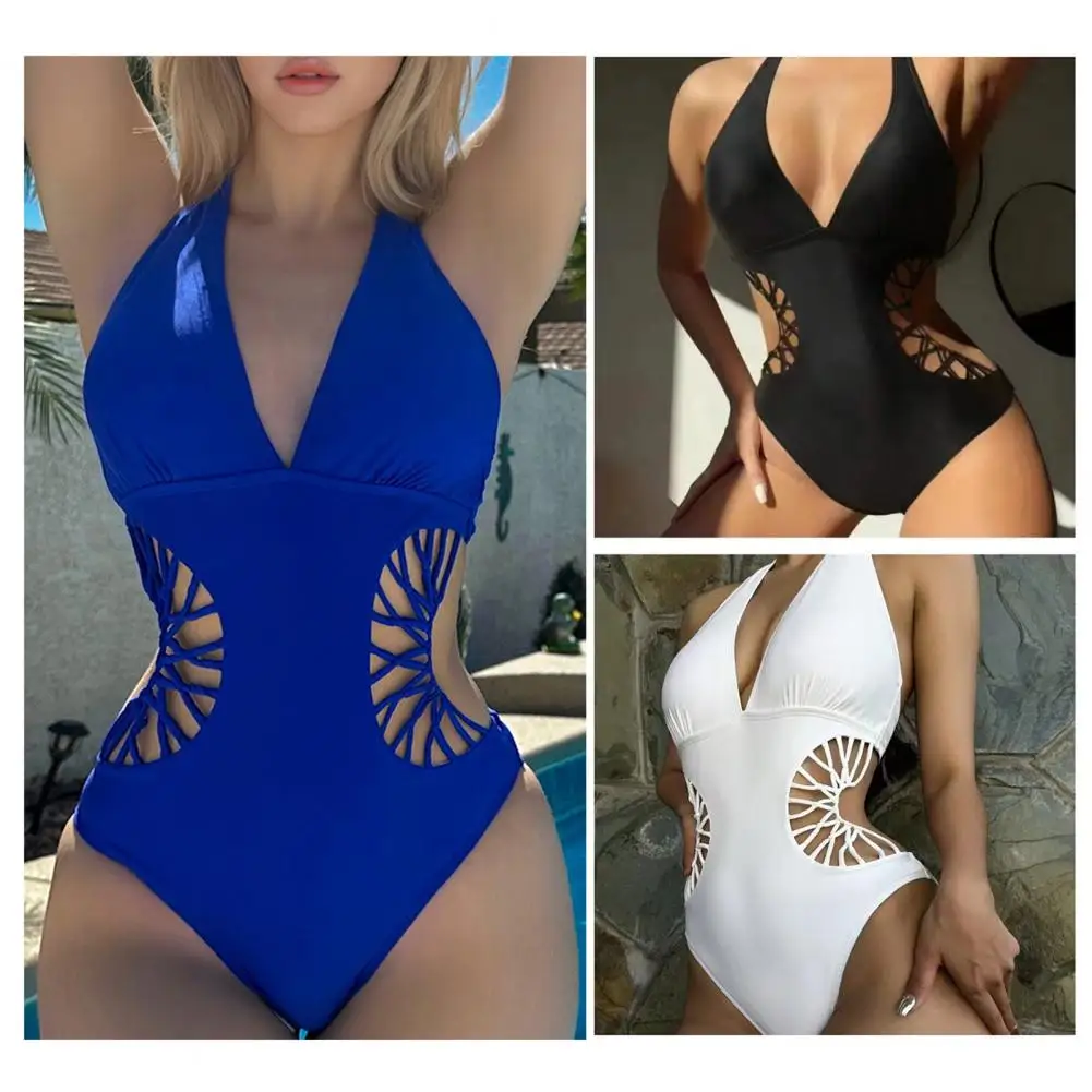 

Women Cutout Swimsuit Stylish Women's Monokini with Deep V Neck High Waist for Beachwear Surfing Featuring See-through Design