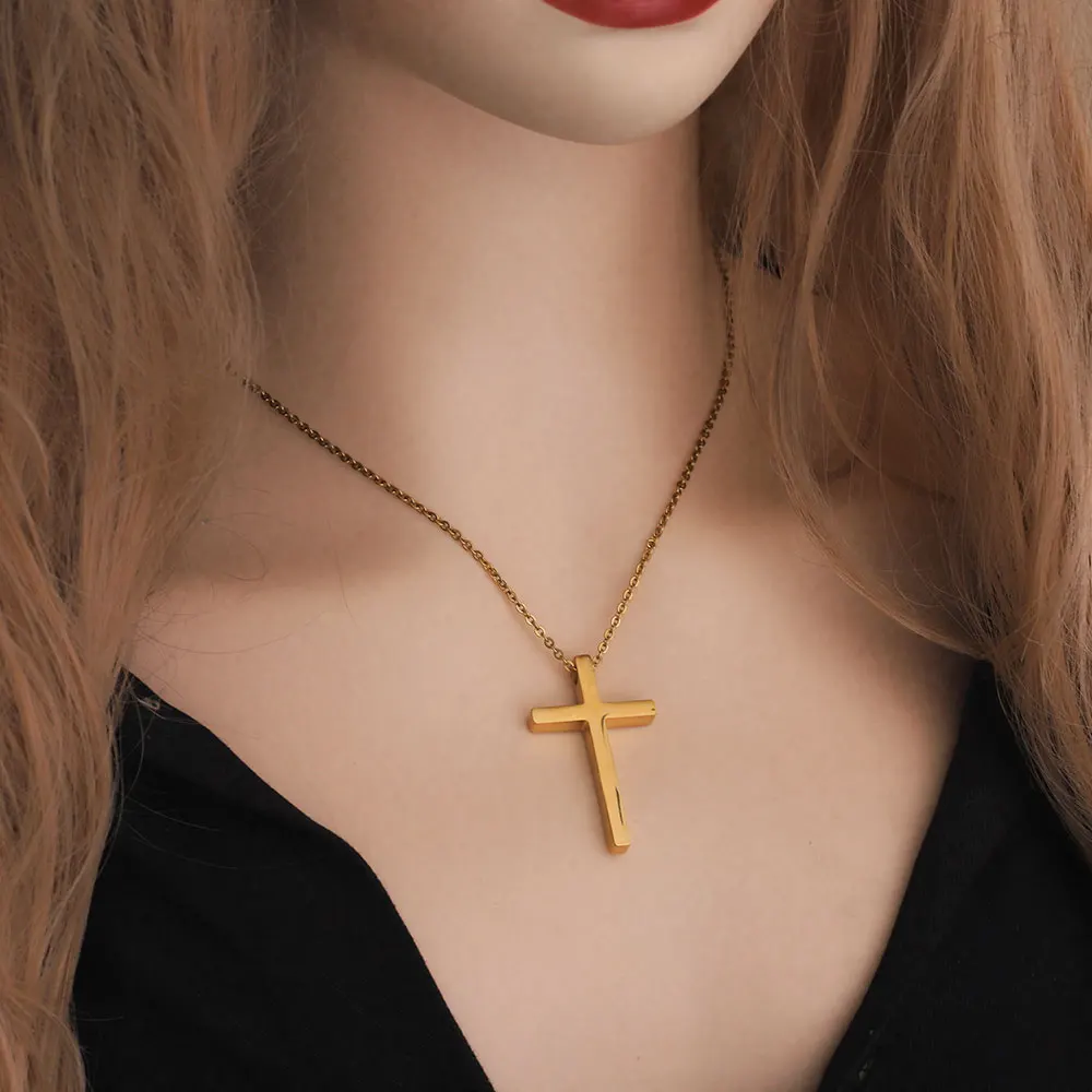 Collana Acciaio Inox Croce Religiosa Collana Uomo Con Ciondolo Croce - Acciaio Inox E Fibra Di Carbonio Nera - Catena Omega 21 Pollici - Chiusura A Granchio Collana Religiosa Uomo 21 Pollici - Foto 6